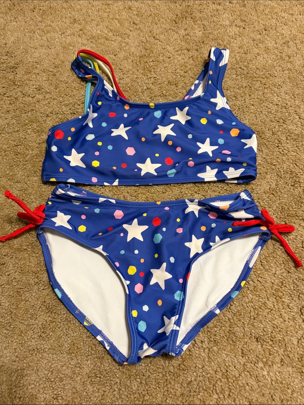 Cat & Jack Blue Star & Confetti Two-Piece Swim Set with Red Ties